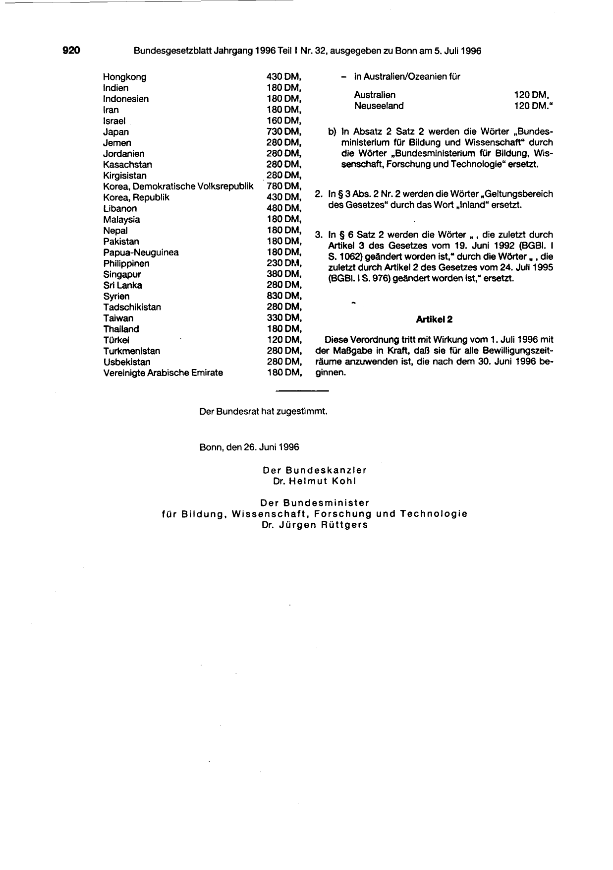 BGBl. 1996, Seite 920 — Originalseite als Abbildung
