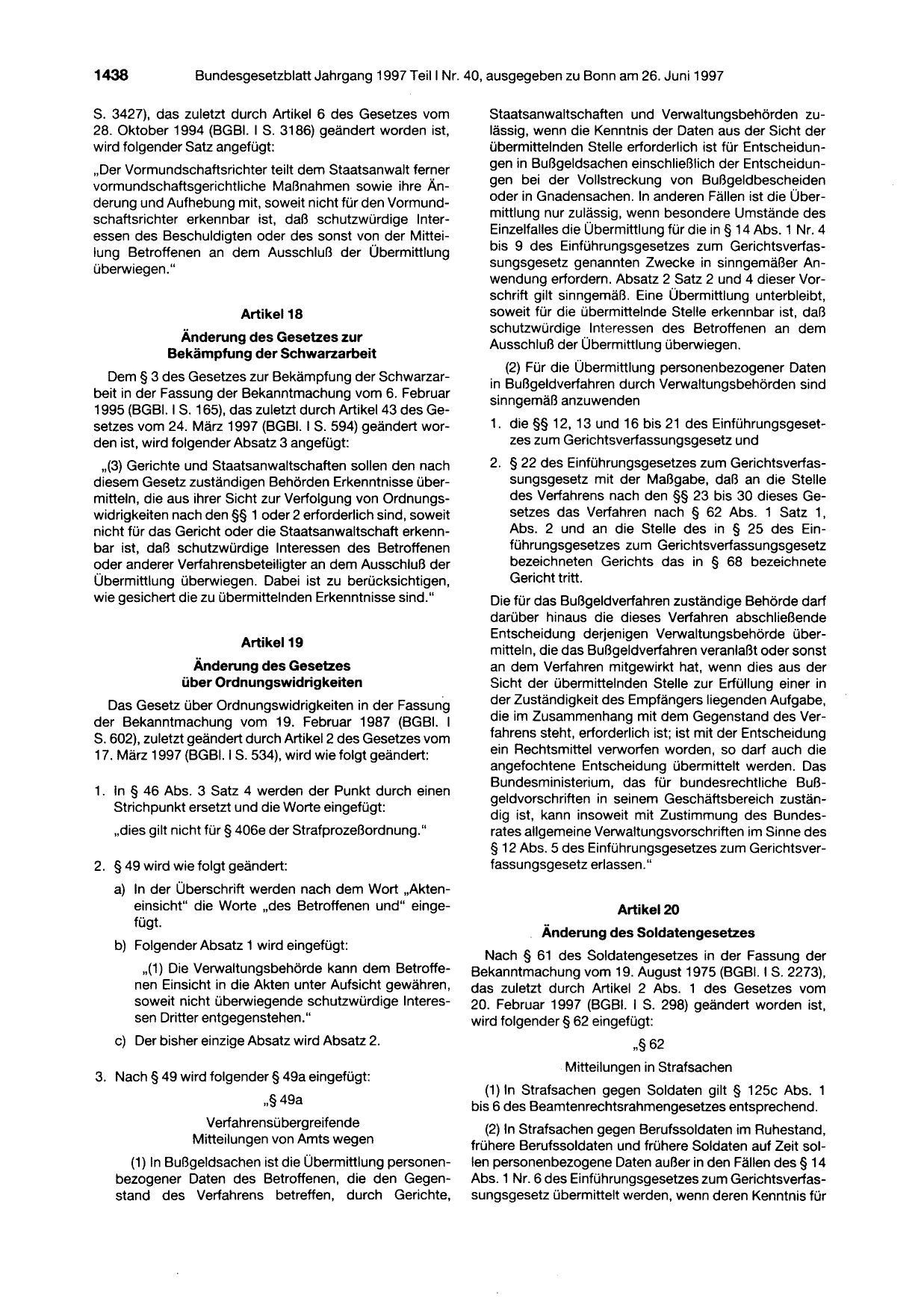 BGBl. 1997, Seite 1438 — Originalseite als Abbildung