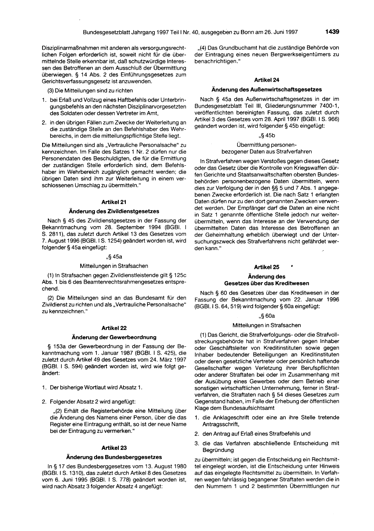 BGBl. 1997, Seite 1439 — Originalseite als Abbildung