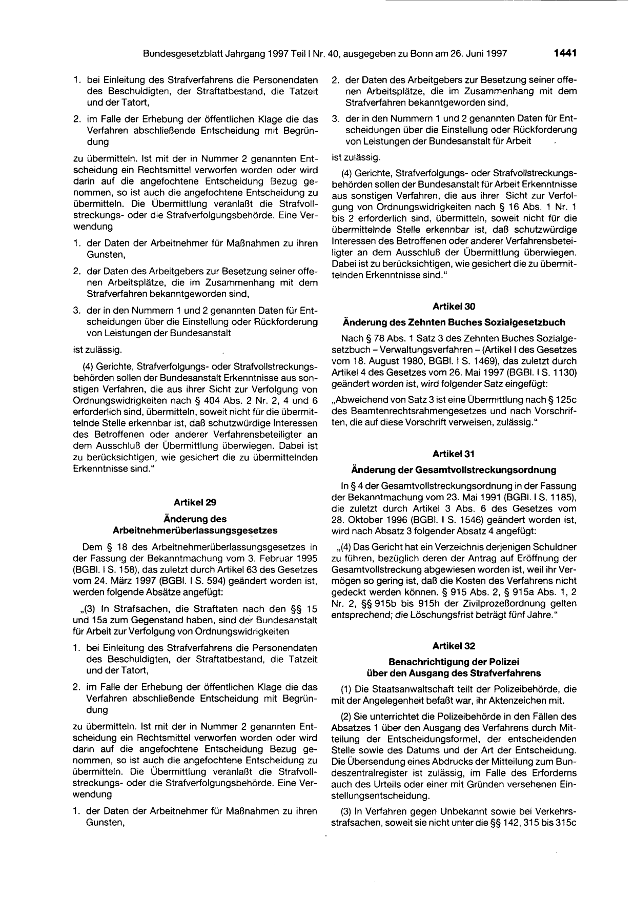 BGBl. 1997, Seite 1441 — Originalseite als Abbildung
