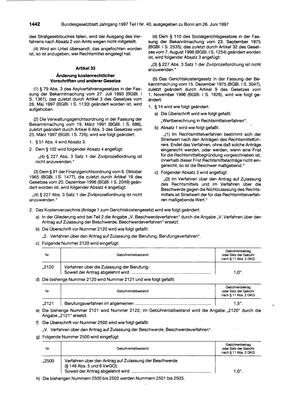 BGBl. 1997, Seite 1442 — Originalseite als Abbildung