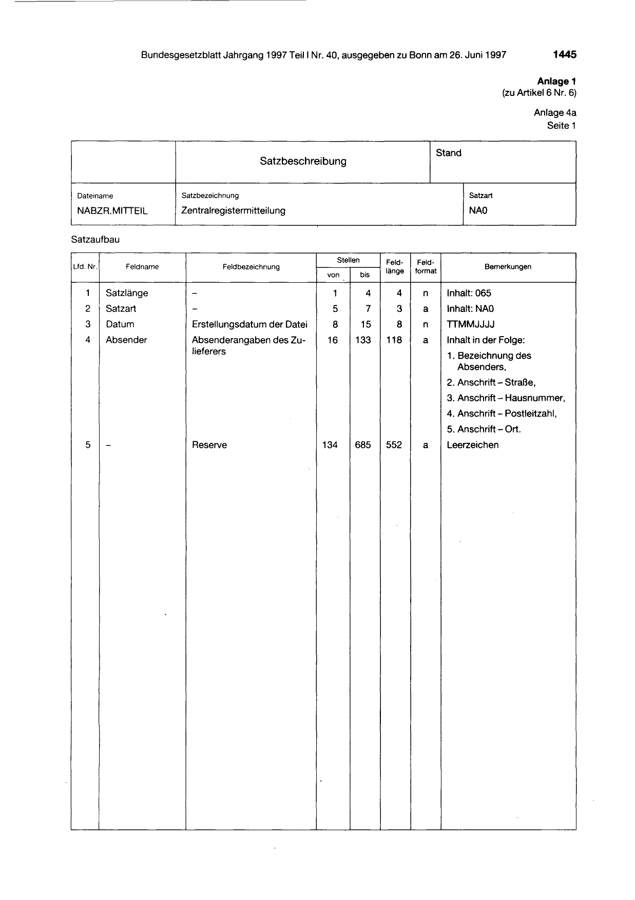 BGBl. 1997, Seite 1445 — Originalseite als Abbildung