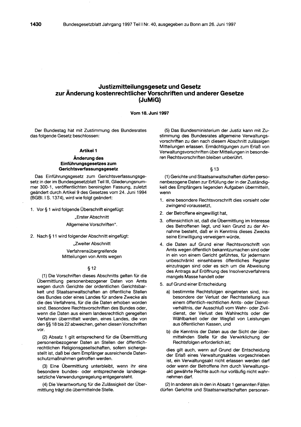 BGBl. 1997, Seite 1430 — Originalseite als Abbildung