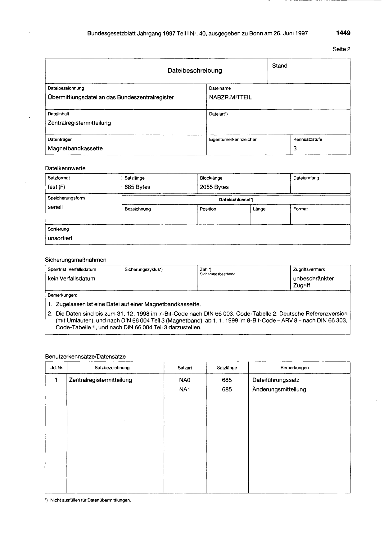 BGBl. 1997, Seite 1449 — Originalseite als Abbildung