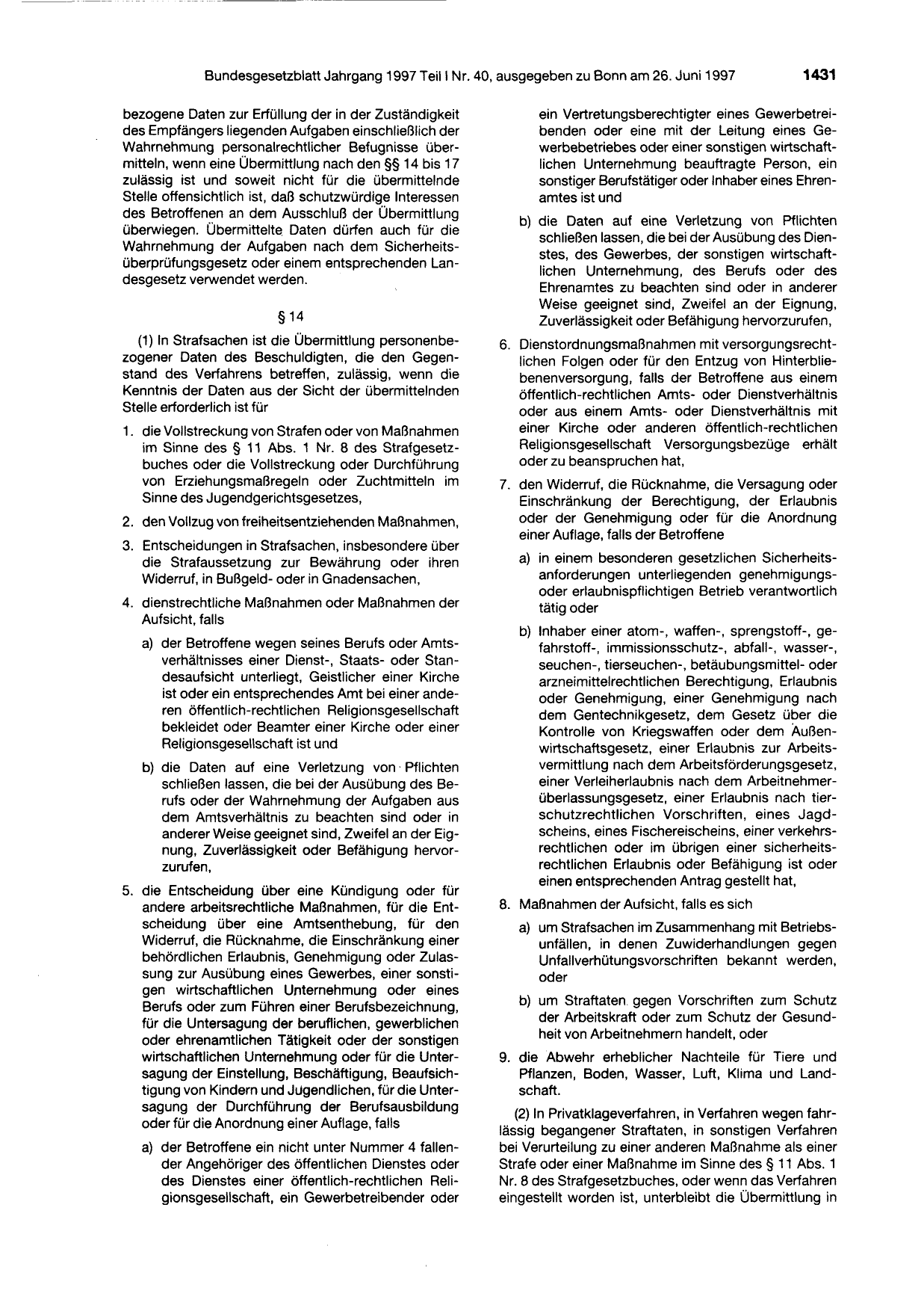 BGBl. 1997, Seite 1431 — Originalseite als Abbildung