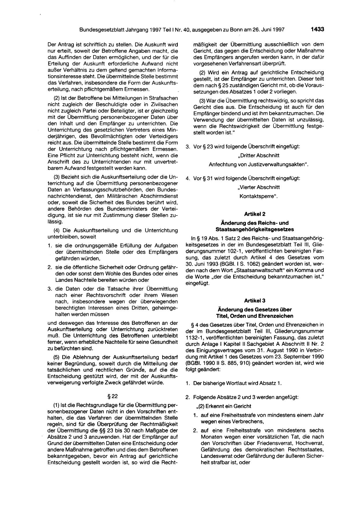BGBl. 1997, Seite 1433 — Originalseite als Abbildung