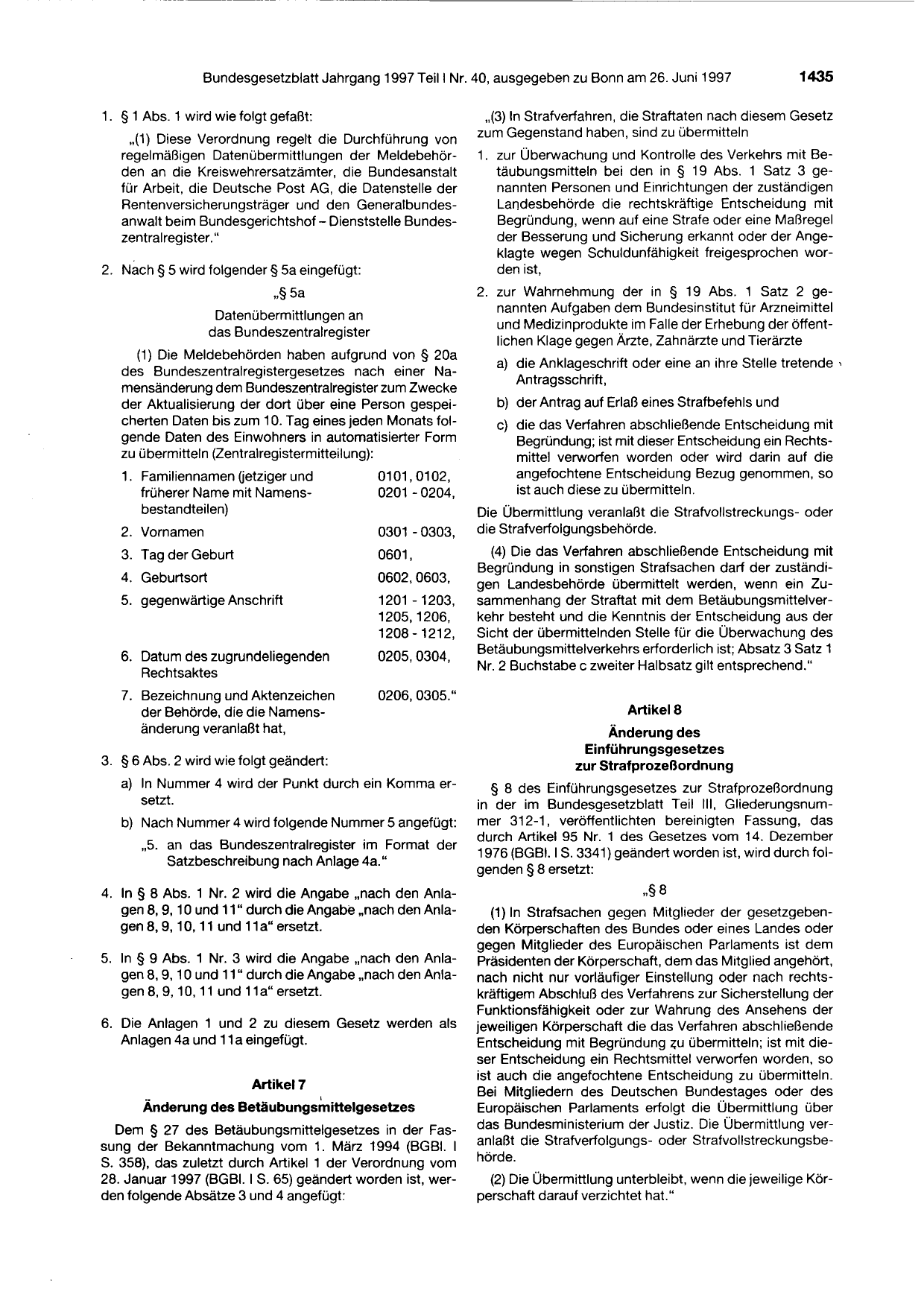 BGBl. 1997, Seite 1435 — Originalseite als Abbildung