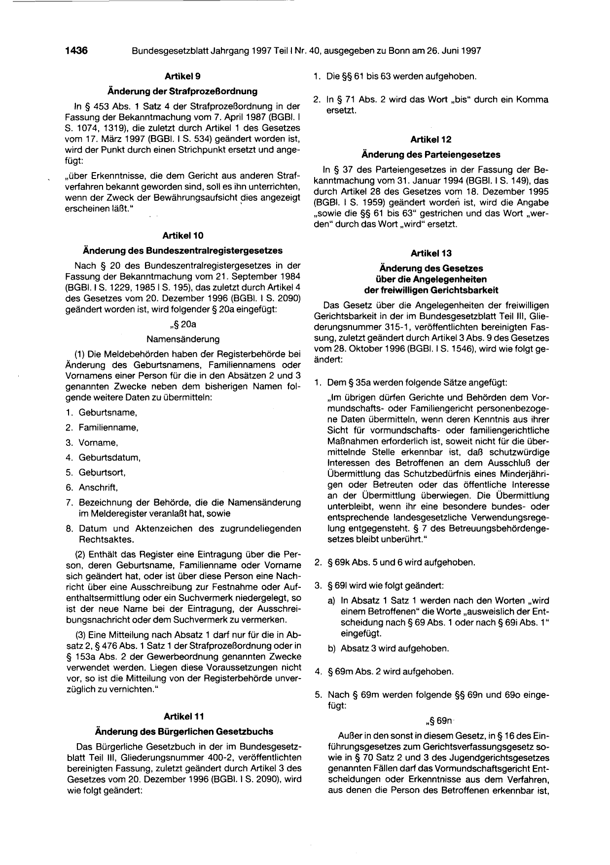 BGBl. 1997, Seite 1436 — Originalseite als Abbildung