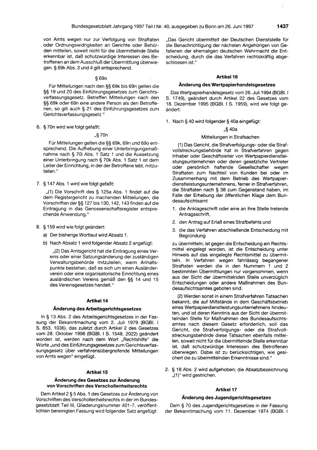BGBl. 1997, Seite 1437 — Originalseite als Abbildung