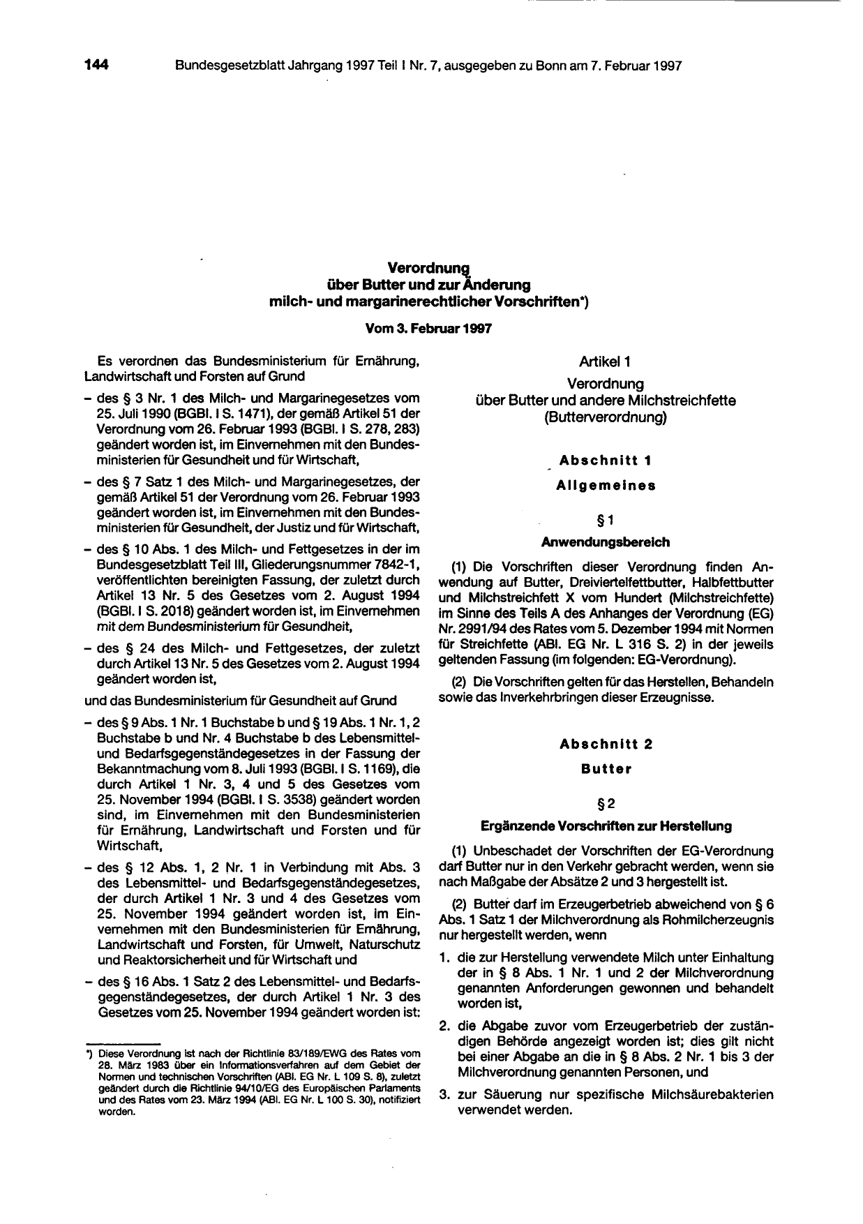 BGBl. 1997, Seite 144 — Originalseite als Abbildung