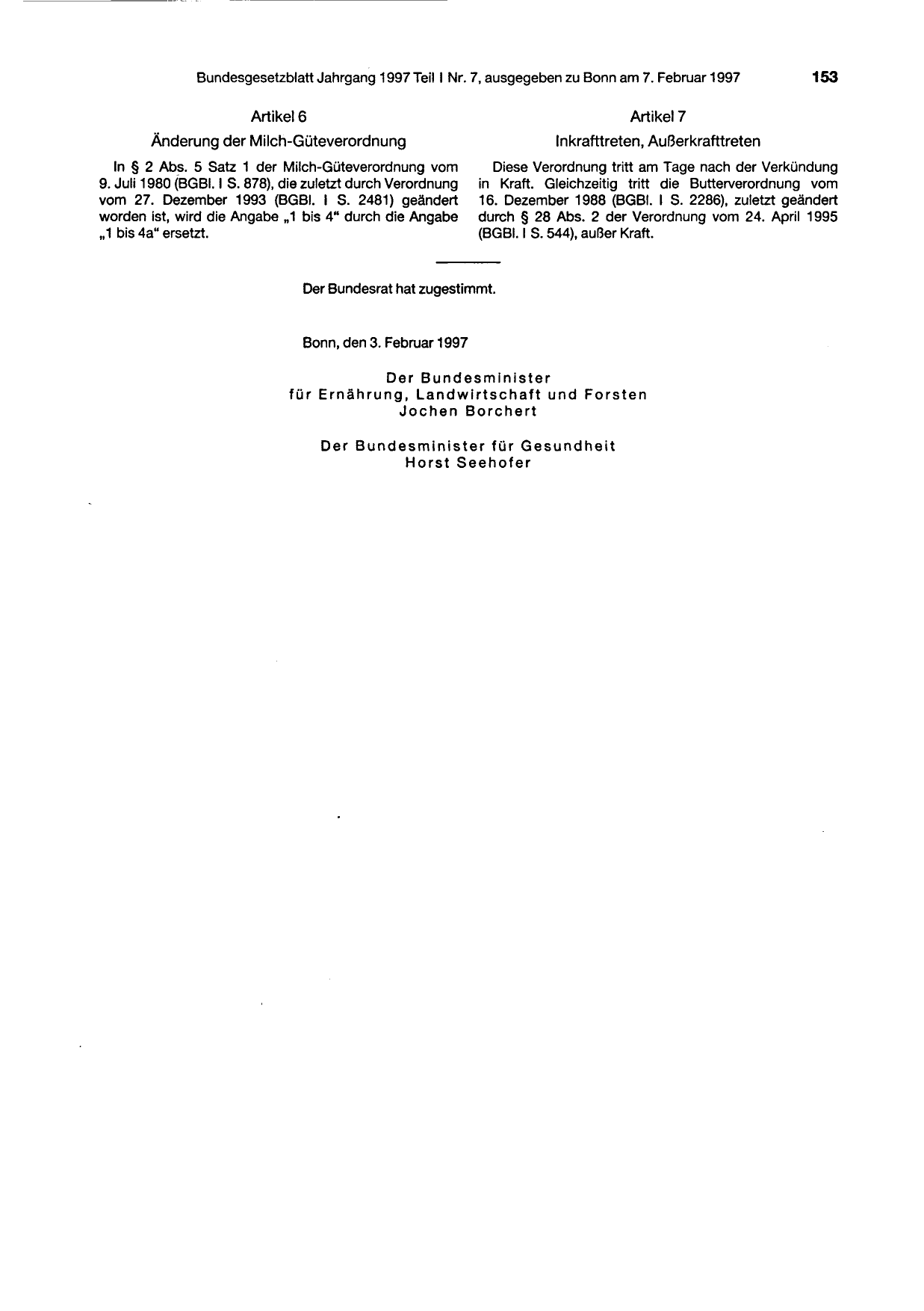 BGBl. 1997, Seite 153 — Originalseite als Abbildung