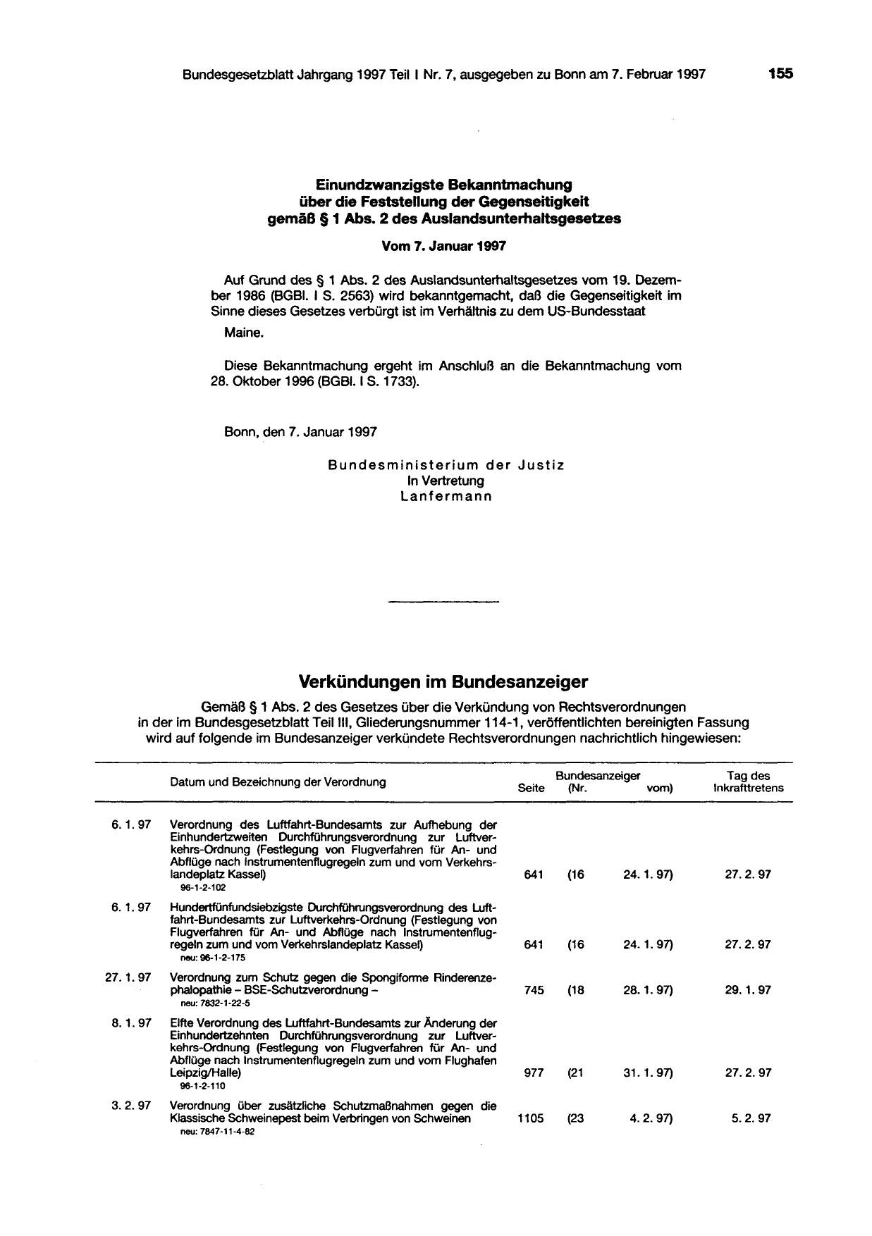 BGBl. 1997, Seite 155 — Originalseite als Abbildung