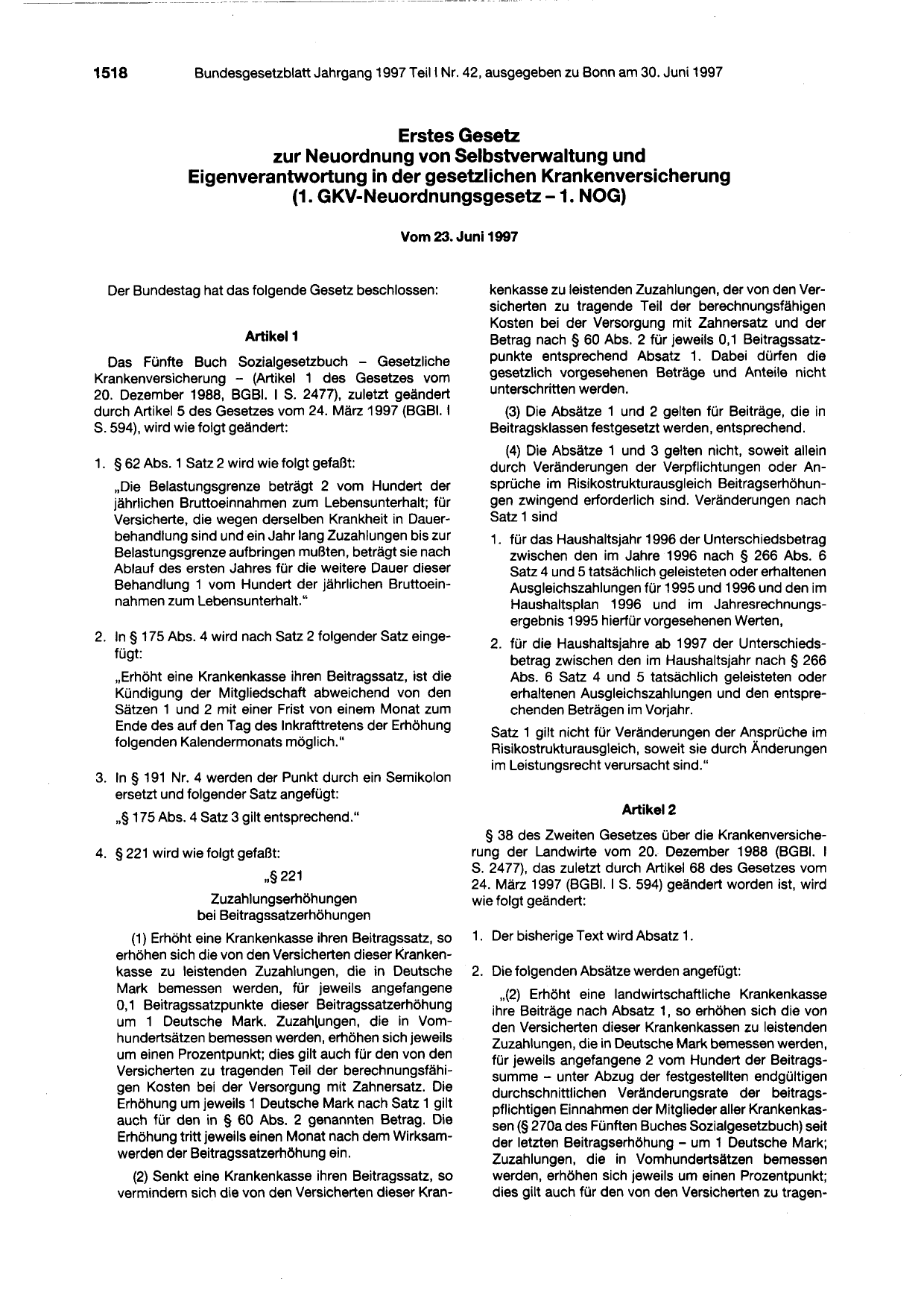 BGBl. 1997, Seite 1518 — Originalseite als Abbildung