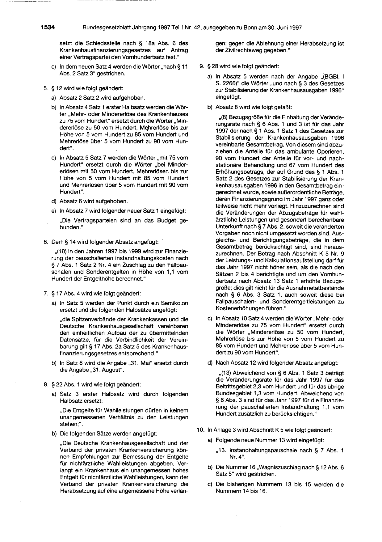 BGBl. 1997, Seite 1534 — Originalseite als Abbildung
