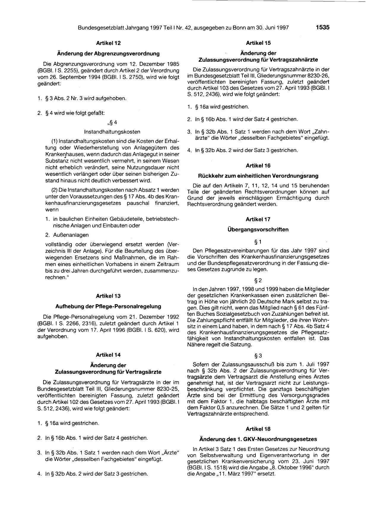 BGBl. 1997, Seite 1535 — Originalseite als Abbildung