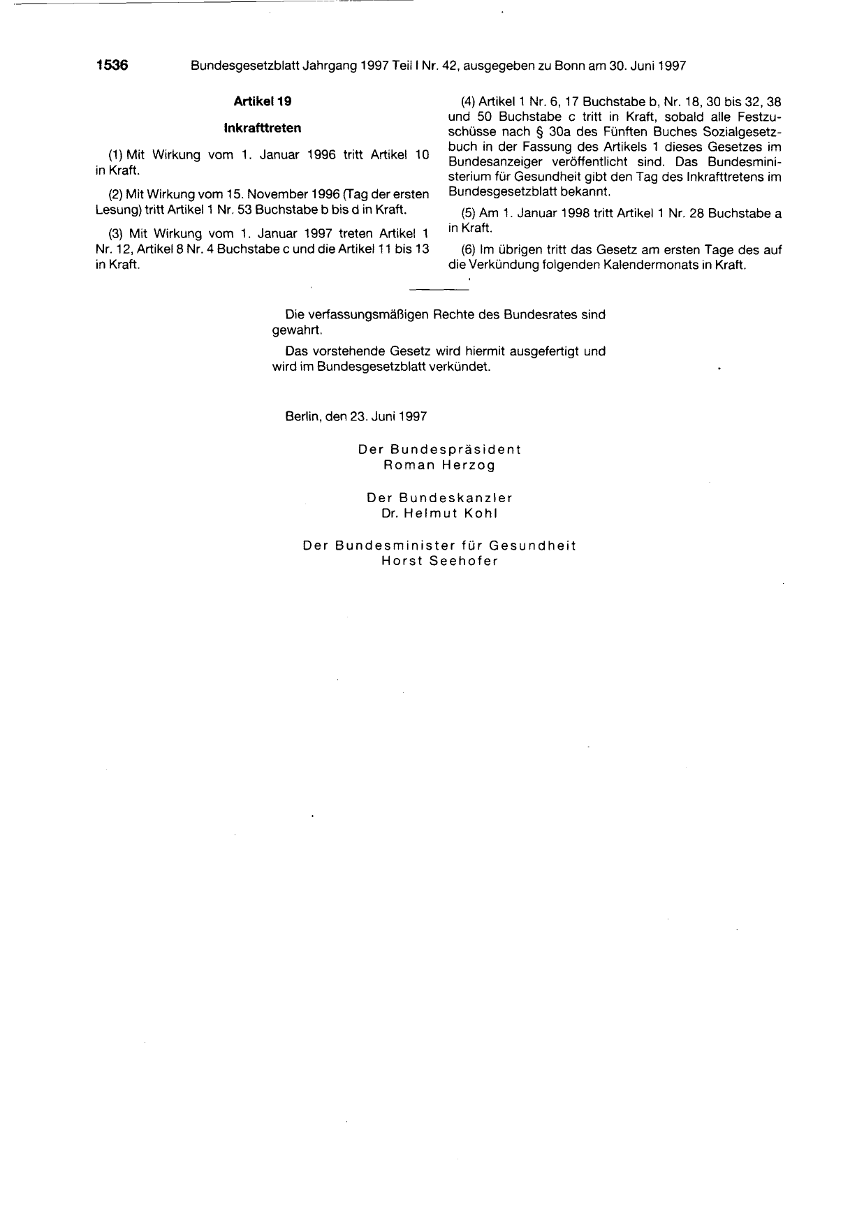 BGBl. 1997, Seite 1536 — Originalseite als Abbildung