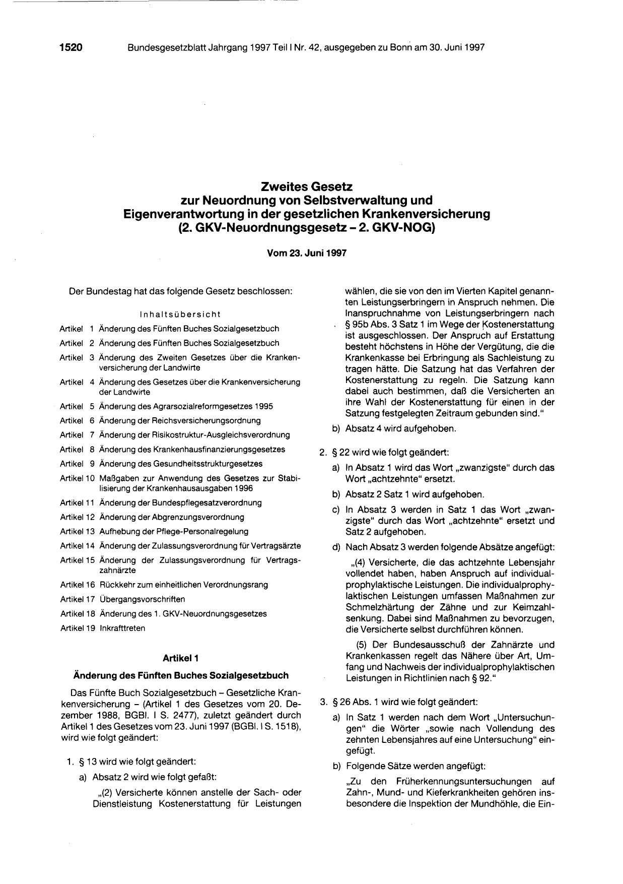 BGBl. 1997, Seite 1520 — Originalseite als Abbildung