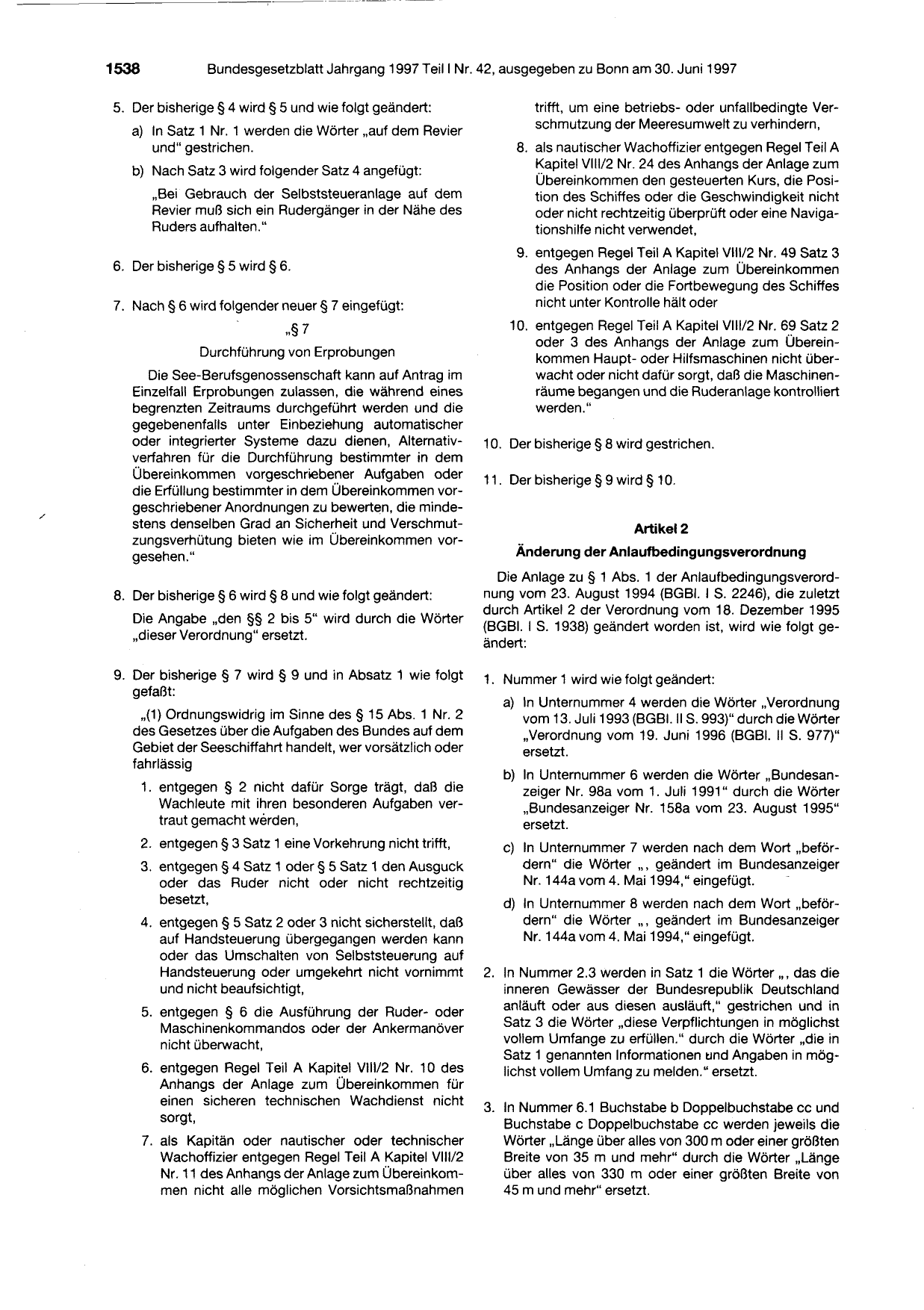 BGBl. 1997, Seite 1538 — Originalseite als Abbildung