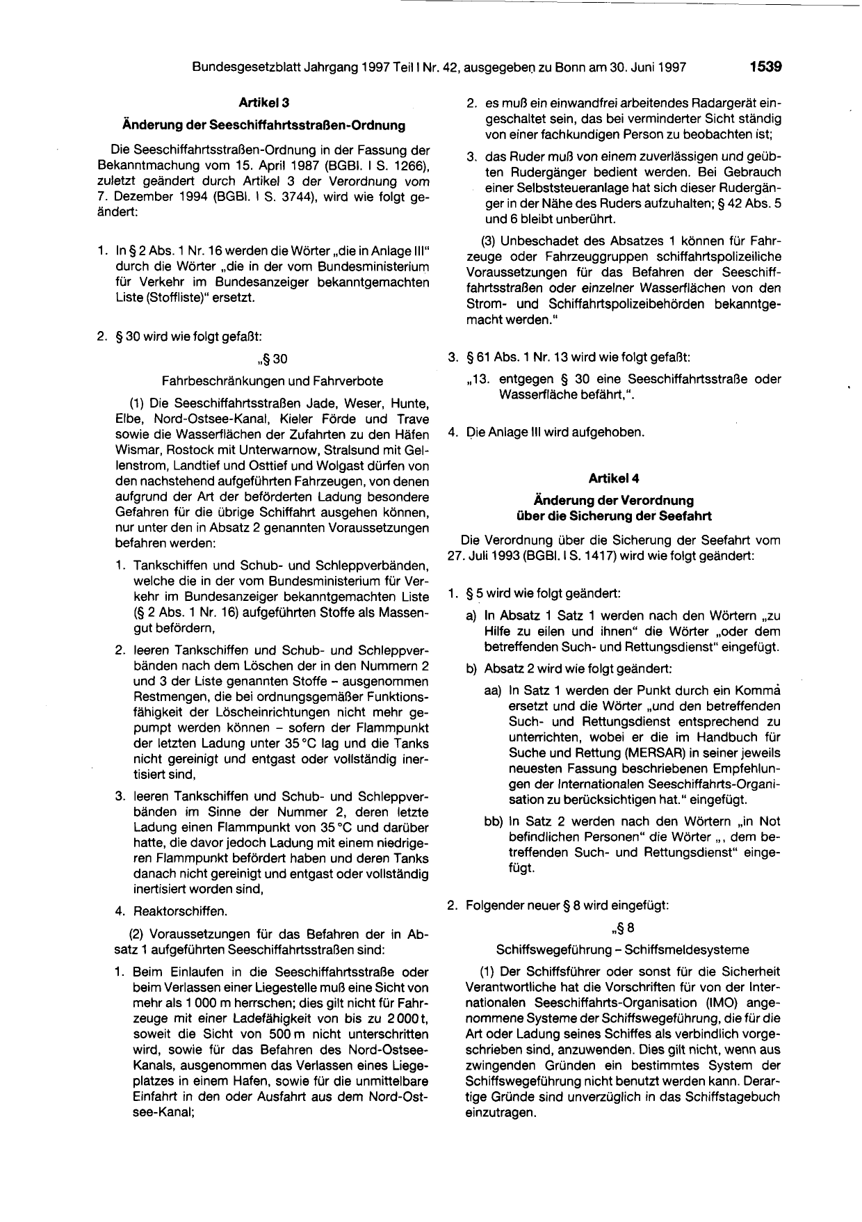BGBl. 1997, Seite 1539 — Originalseite als Abbildung