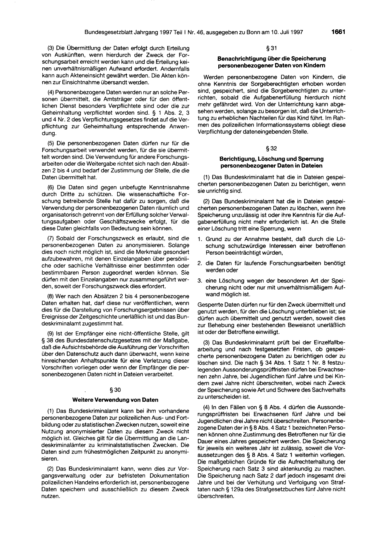 BGBl. 1997, Seite 1661 — Originalseite als Abbildung