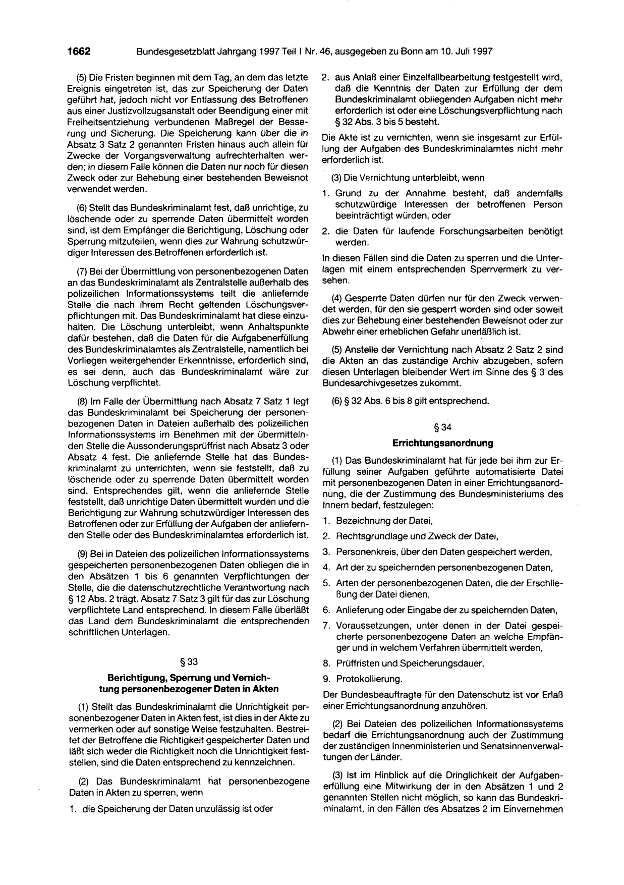 BGBl. 1997, Seite 1662 — Originalseite als Abbildung