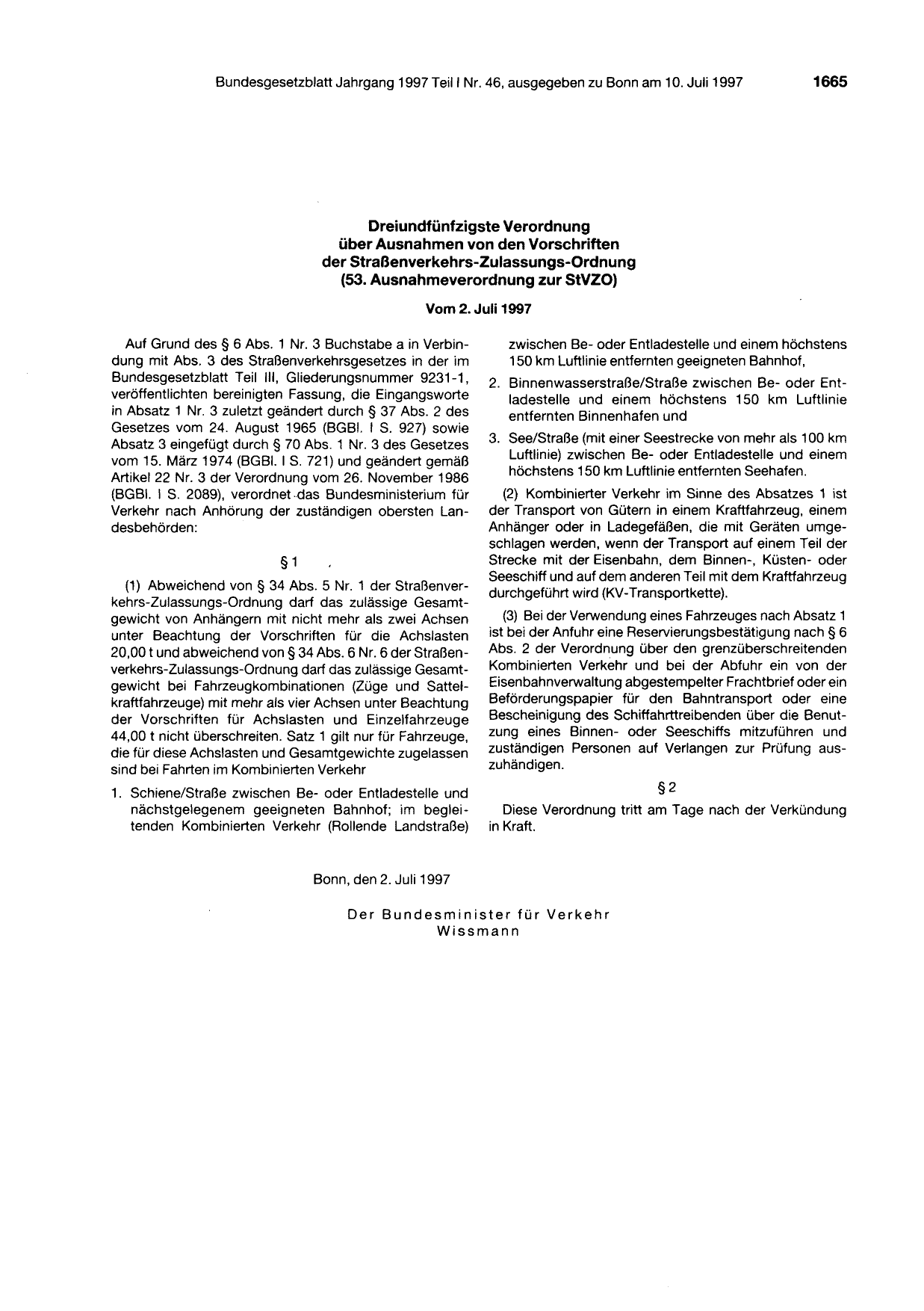 BGBl. 1997, Seite 1665 — Originalseite als Abbildung
