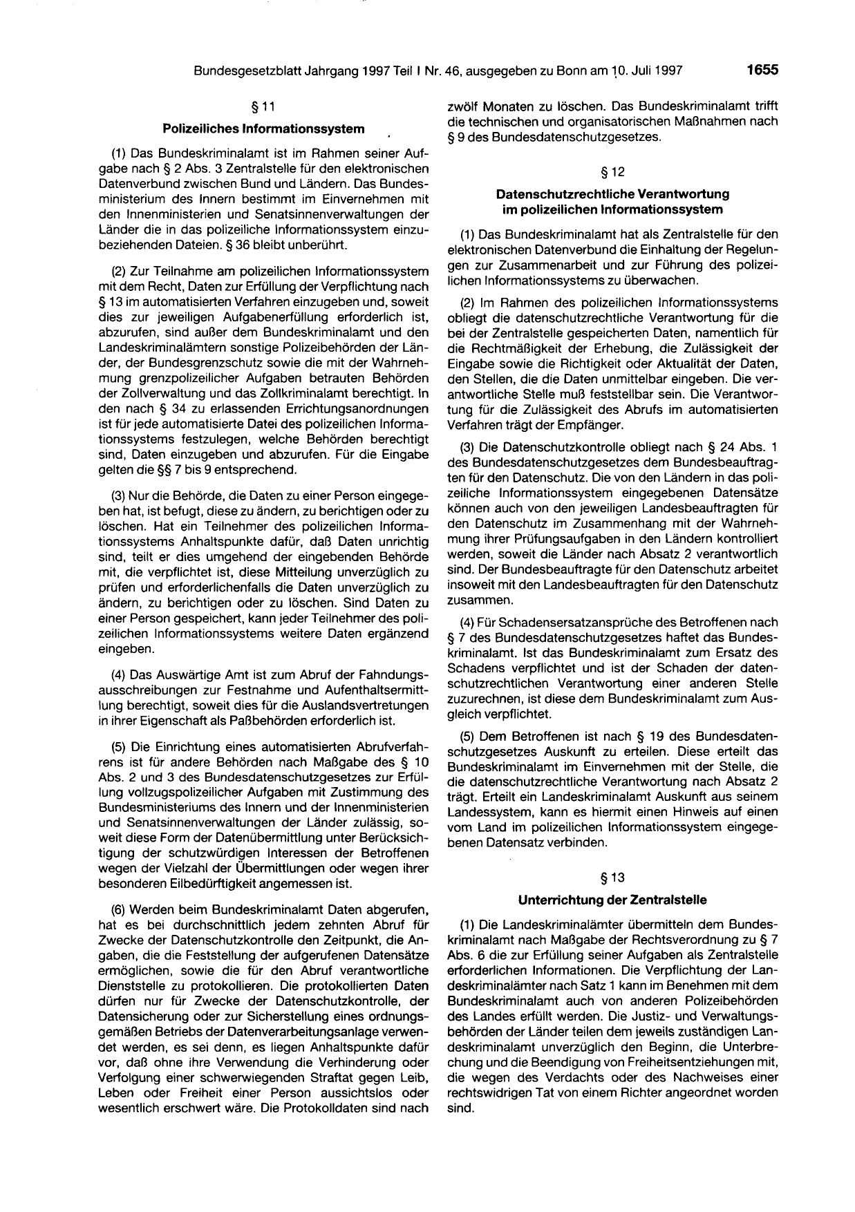 BGBl. 1997, Seite 1655 — Originalseite als Abbildung