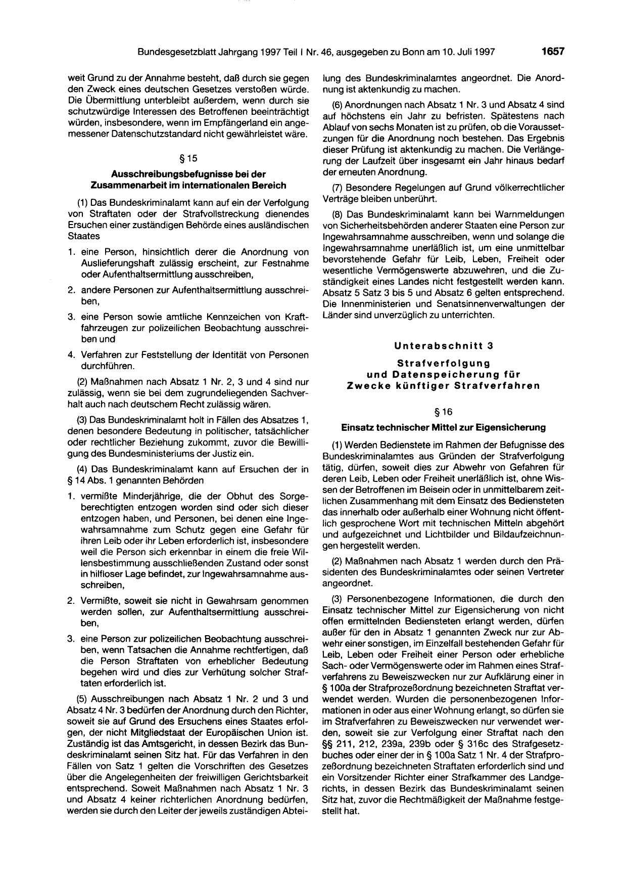 BGBl. 1997, Seite 1657 — Originalseite als Abbildung