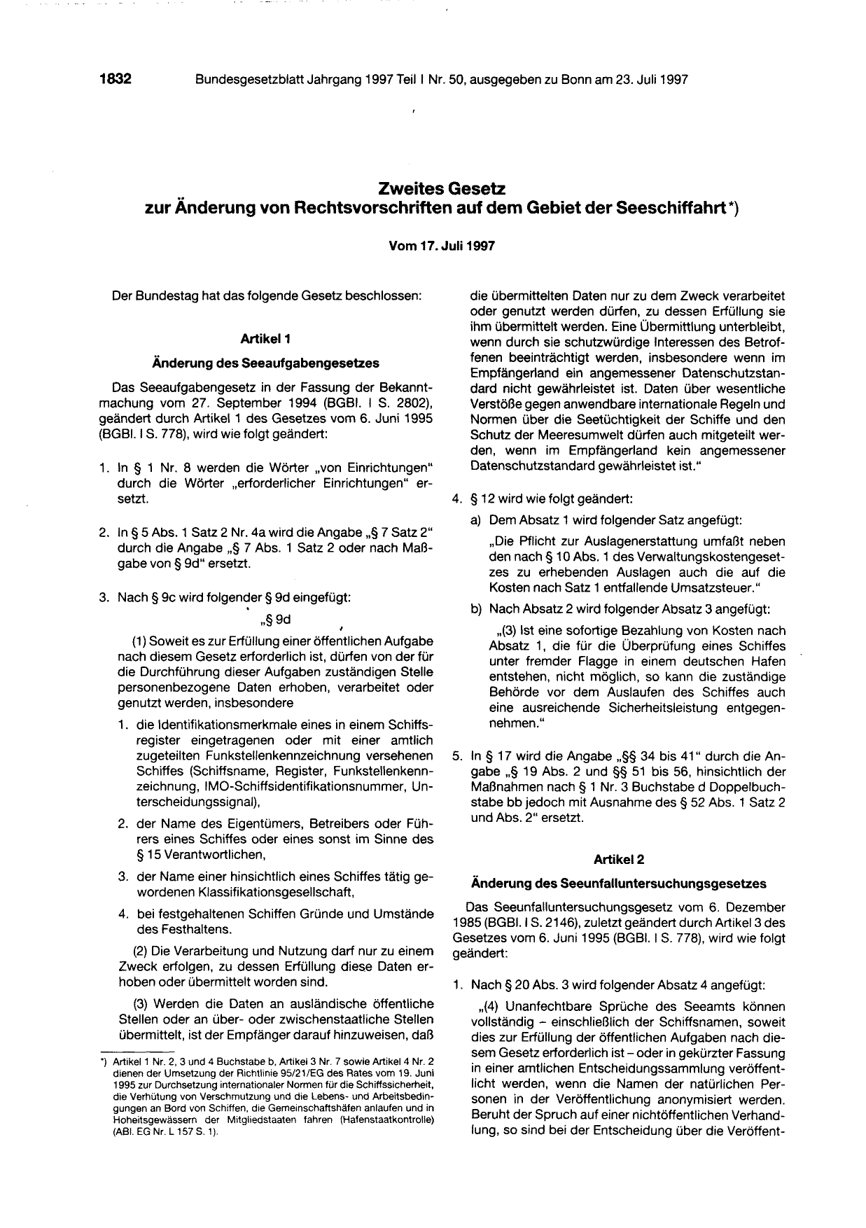BGBl. 1997, Seite 1832 — Originalseite als Abbildung