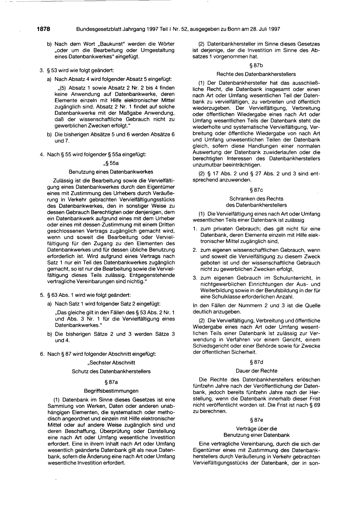 BGBl. 1997, Seite 1878 — Originalseite als Abbildung