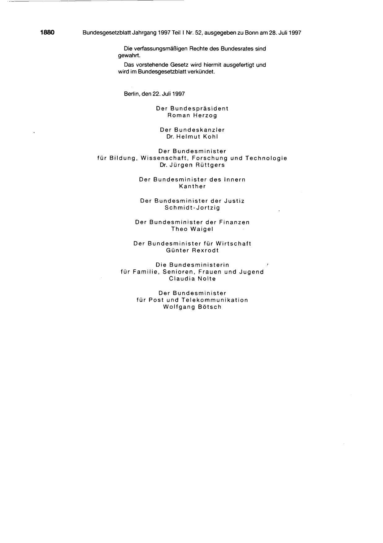 BGBl. 1997, Seite 1880 — Originalseite als Abbildung