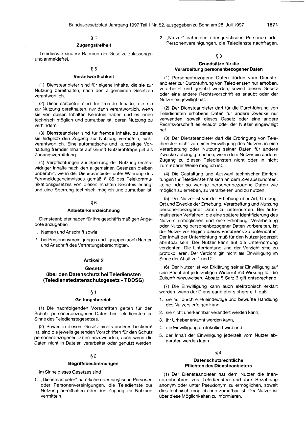 BGBl. 1997, Seite 1871 — Originalseite als Abbildung