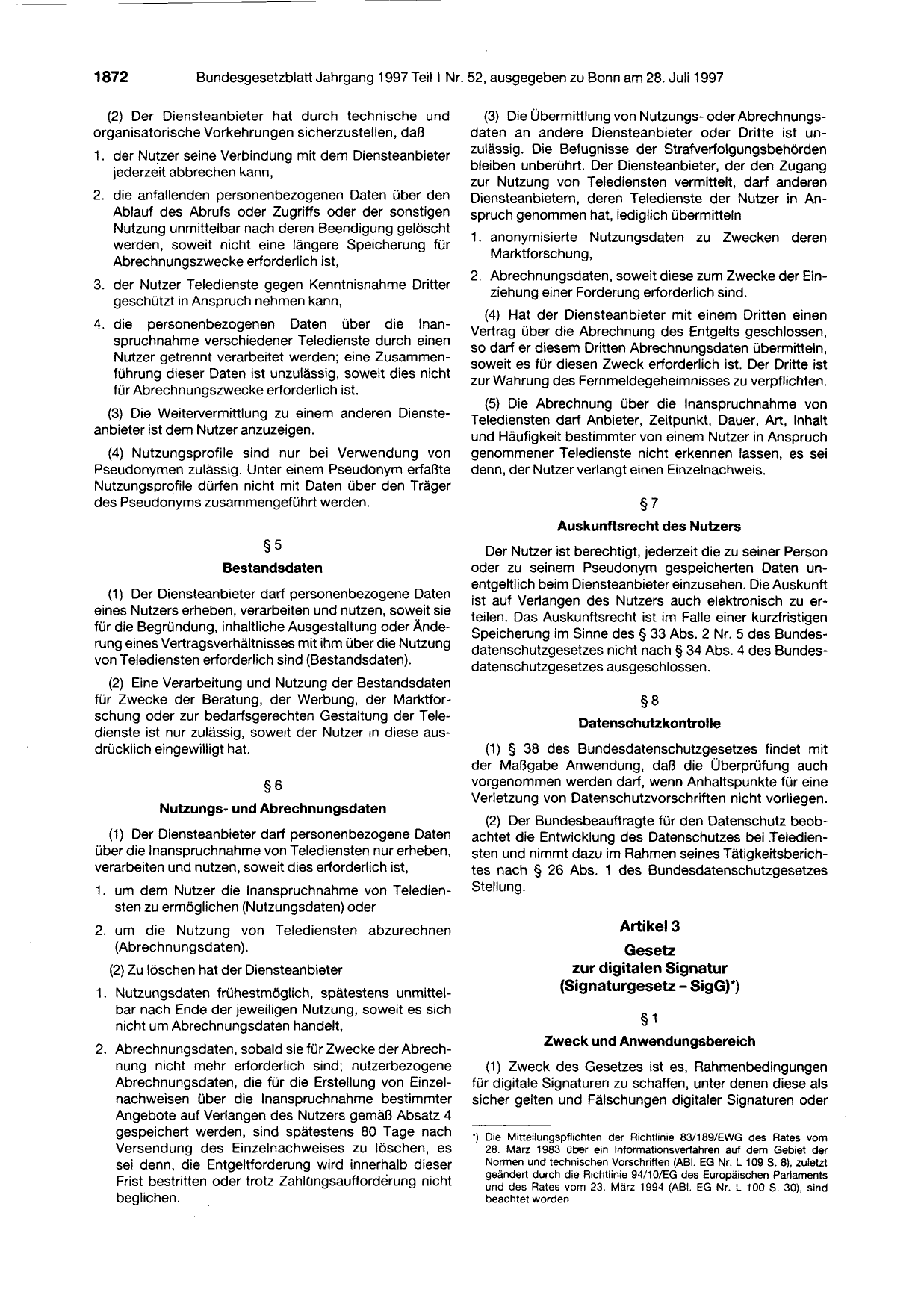 BGBl. 1997, Seite 1872 — Originalseite als Abbildung