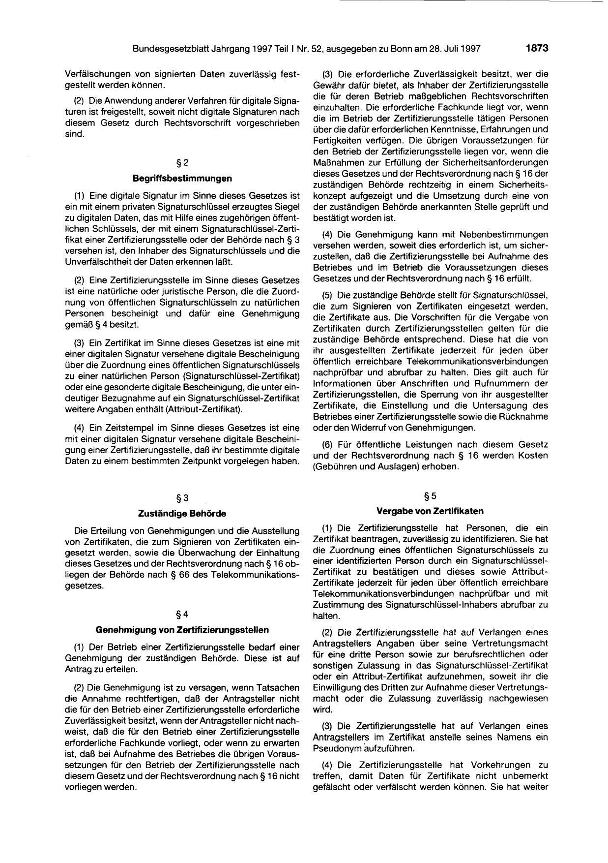 BGBl. 1997, Seite 1873 — Originalseite als Abbildung