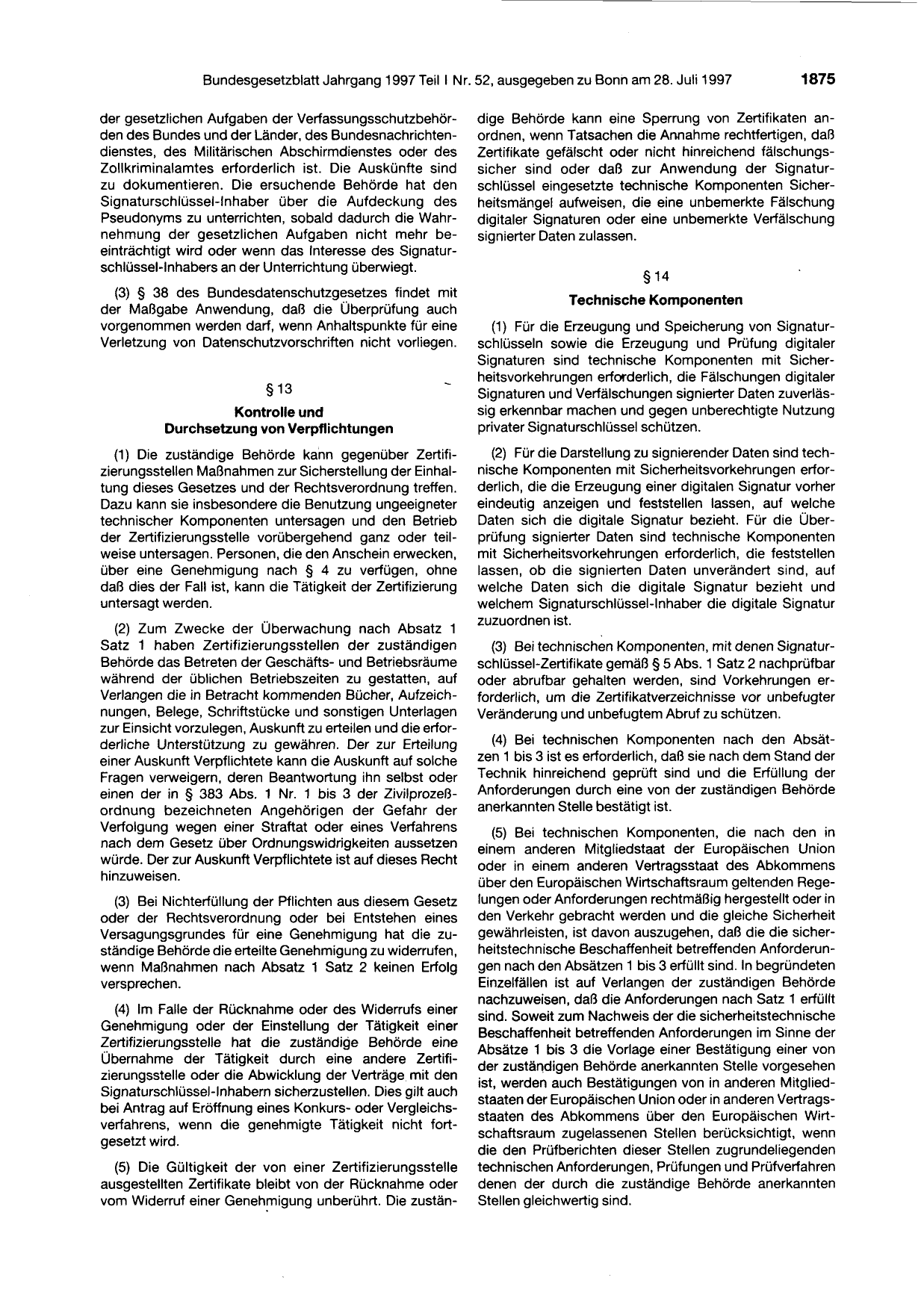 BGBl. 1997, Seite 1875 — Originalseite als Abbildung