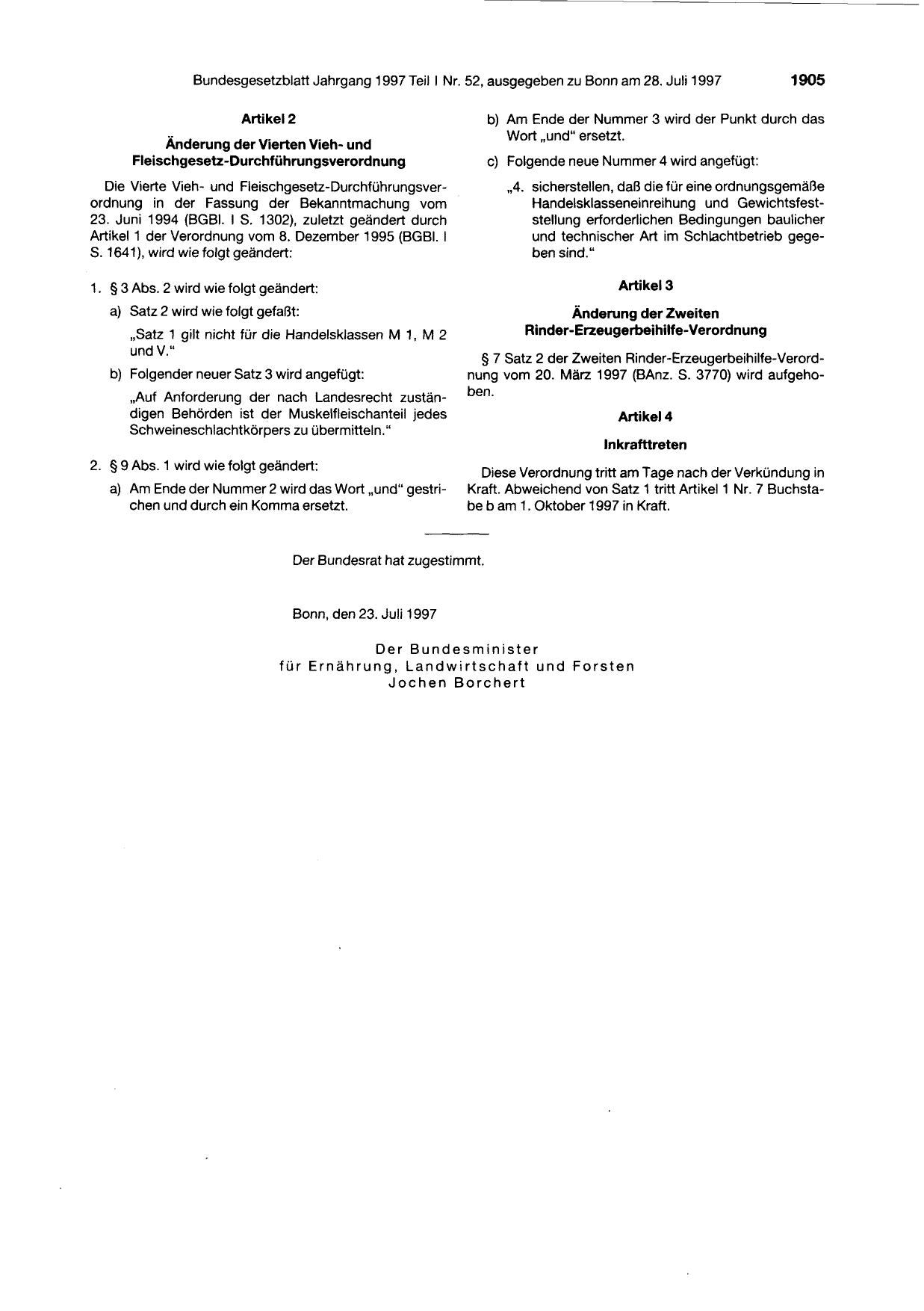 BGBl. 1997, Seite 1905 — Originalseite als Abbildung