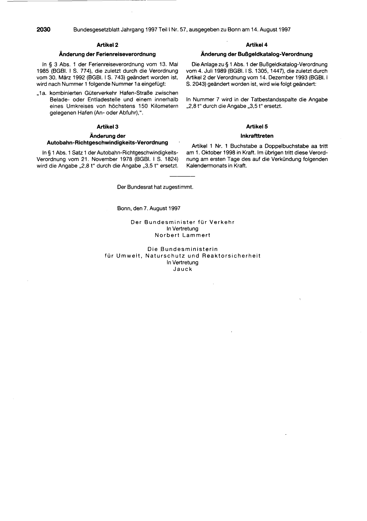 BGBl. 1997, Seite 2030 — Originalseite als Abbildung