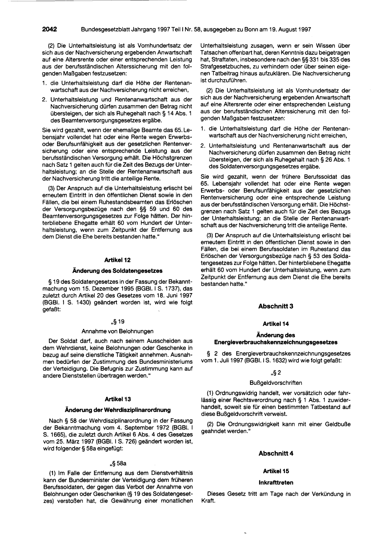 BGBl. 1997, Seite 2042 — Originalseite als Abbildung