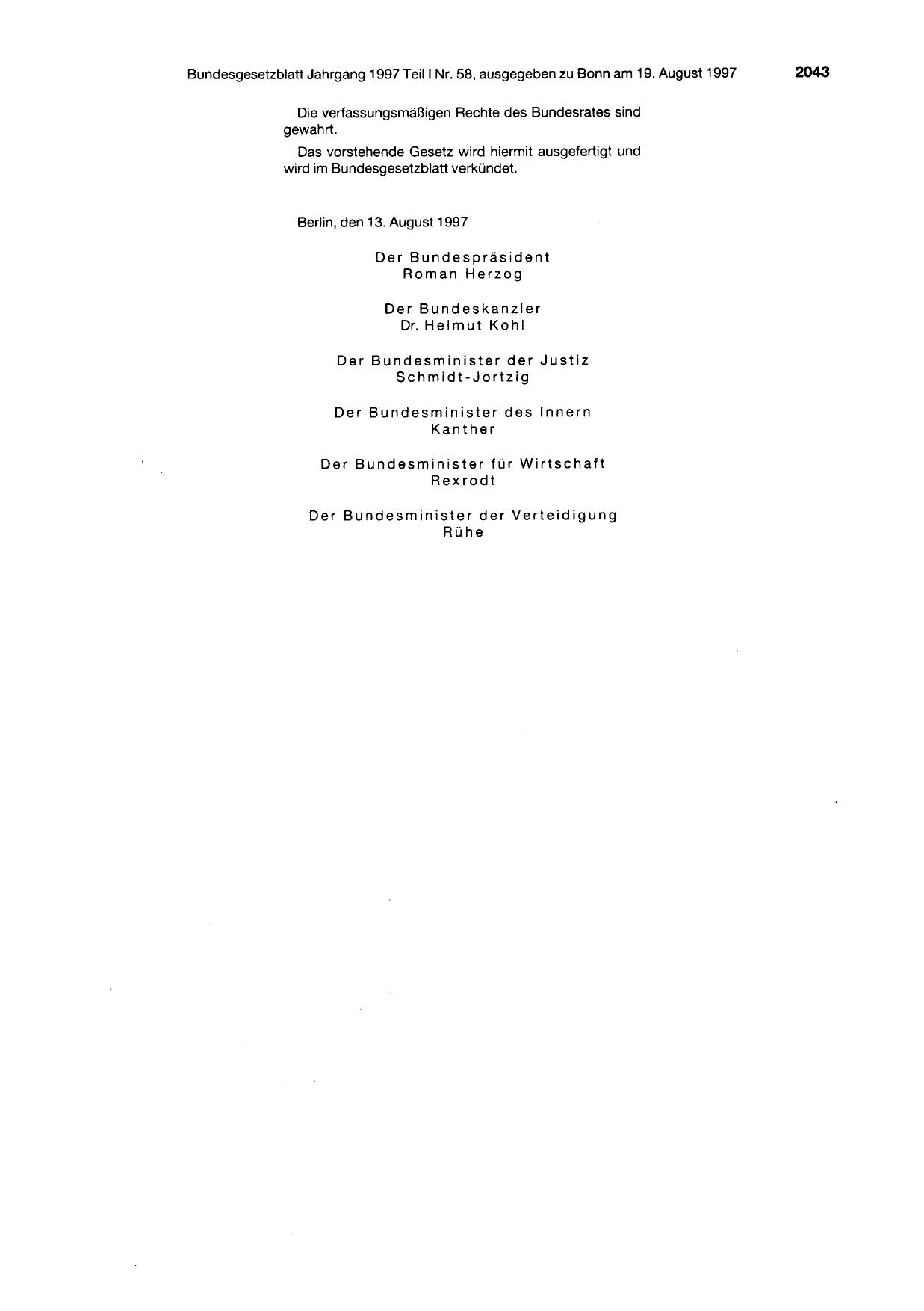 BGBl. 1997, Seite 2043 — Originalseite als Abbildung