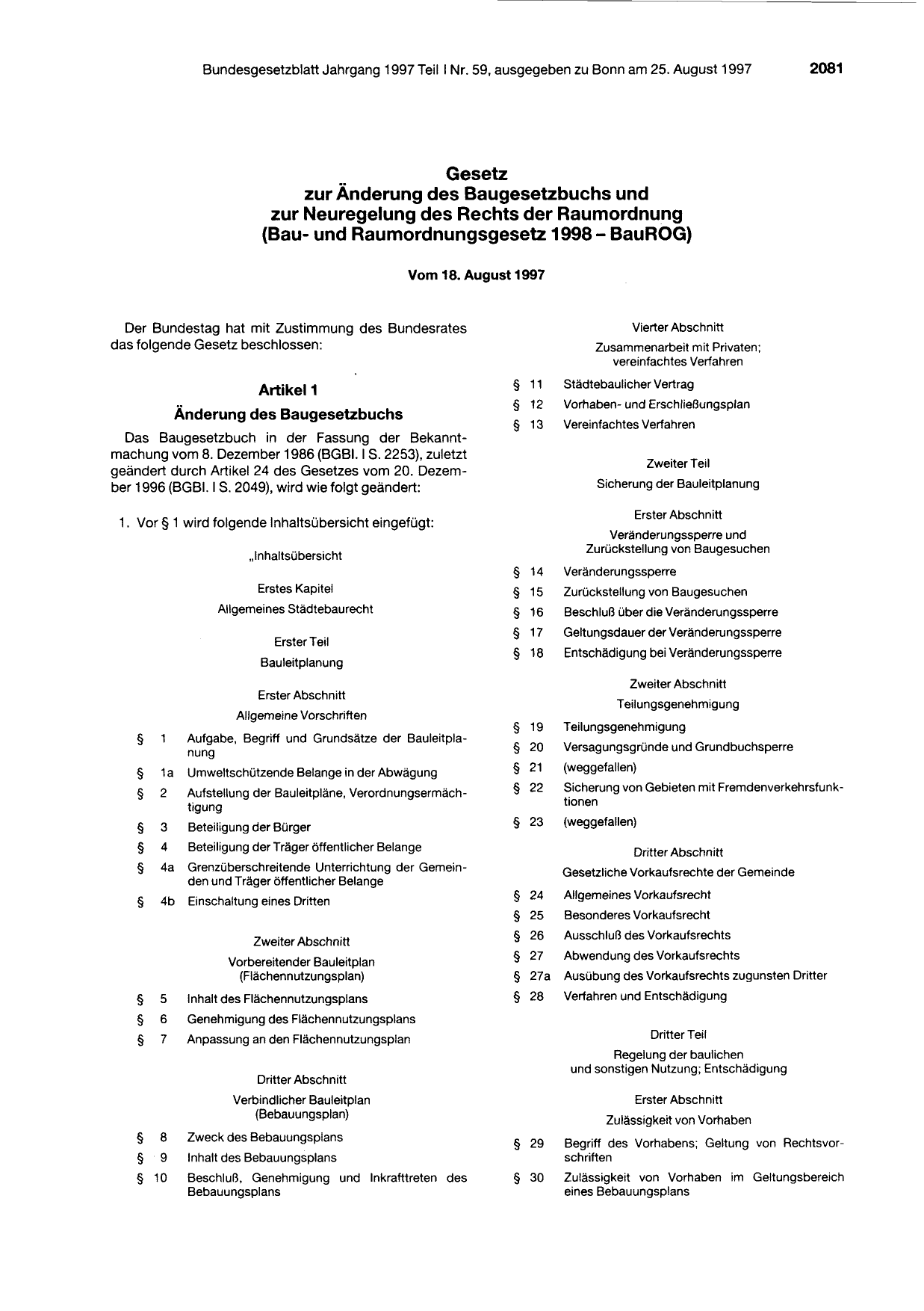 BGBl. 1997, Seite 2081 — Originalseite als Abbildung
