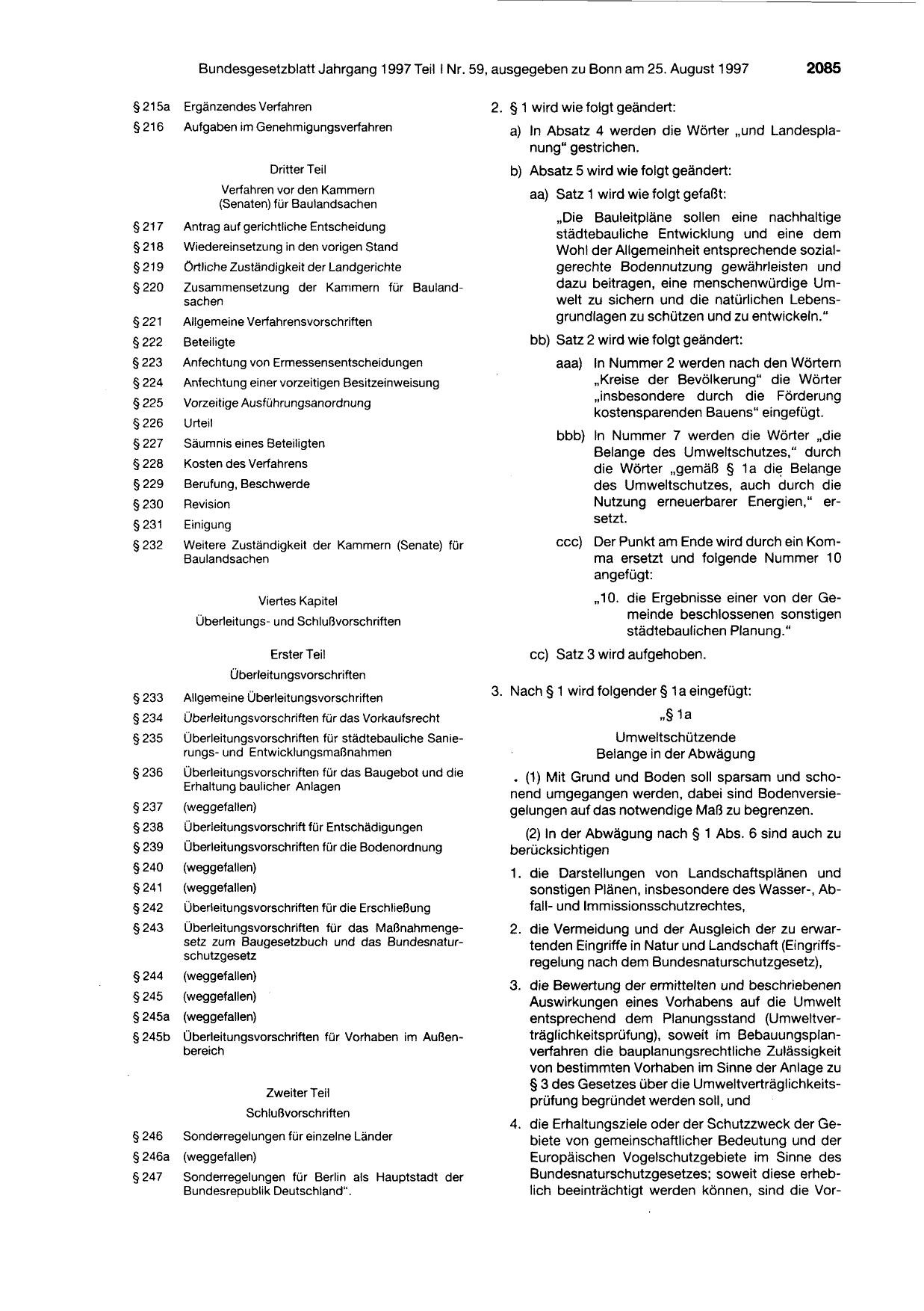 BGBl. 1997, Seite 2085 — Originalseite als Abbildung