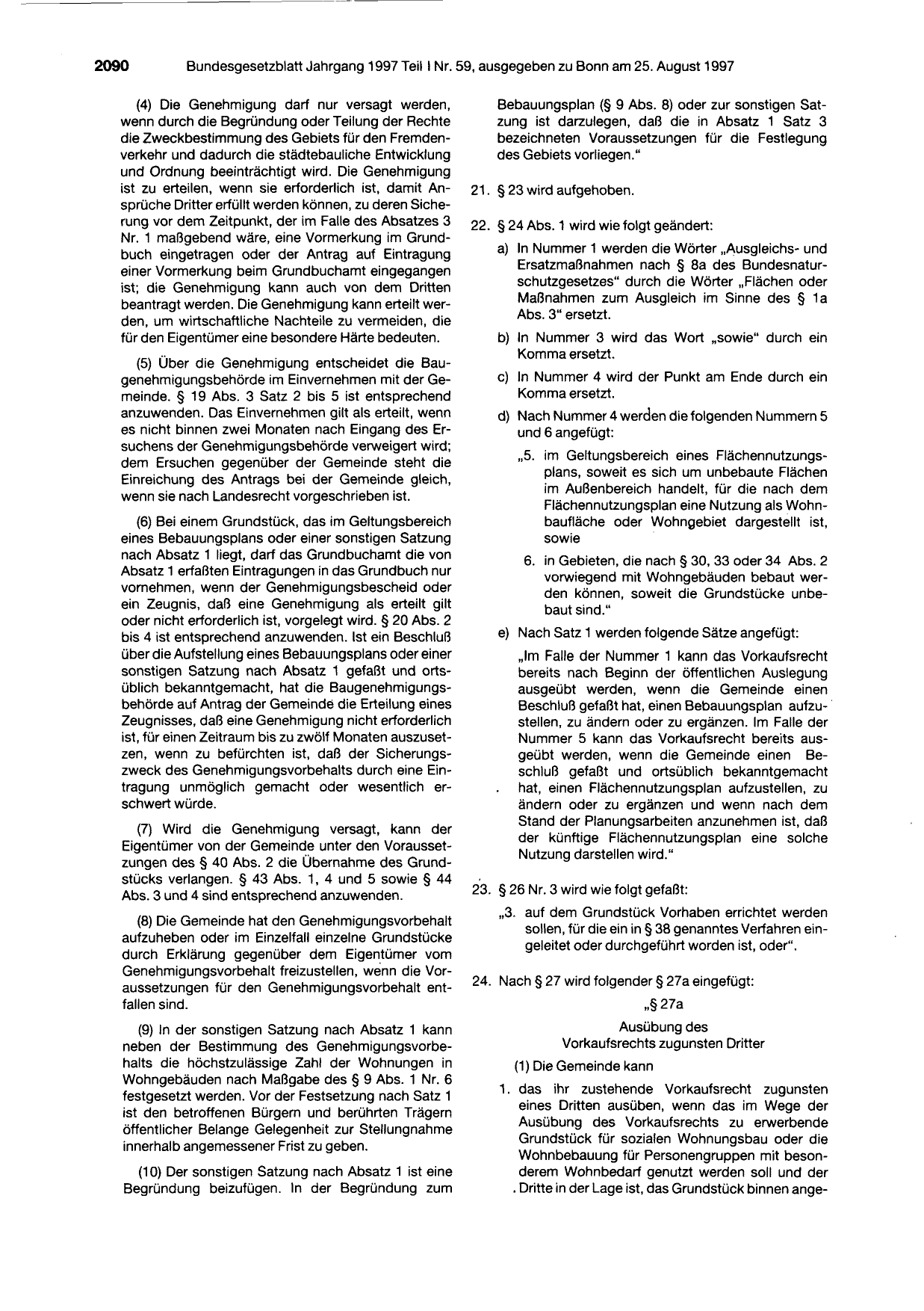 BGBl. 1997, Seite 2090 — Originalseite als Abbildung