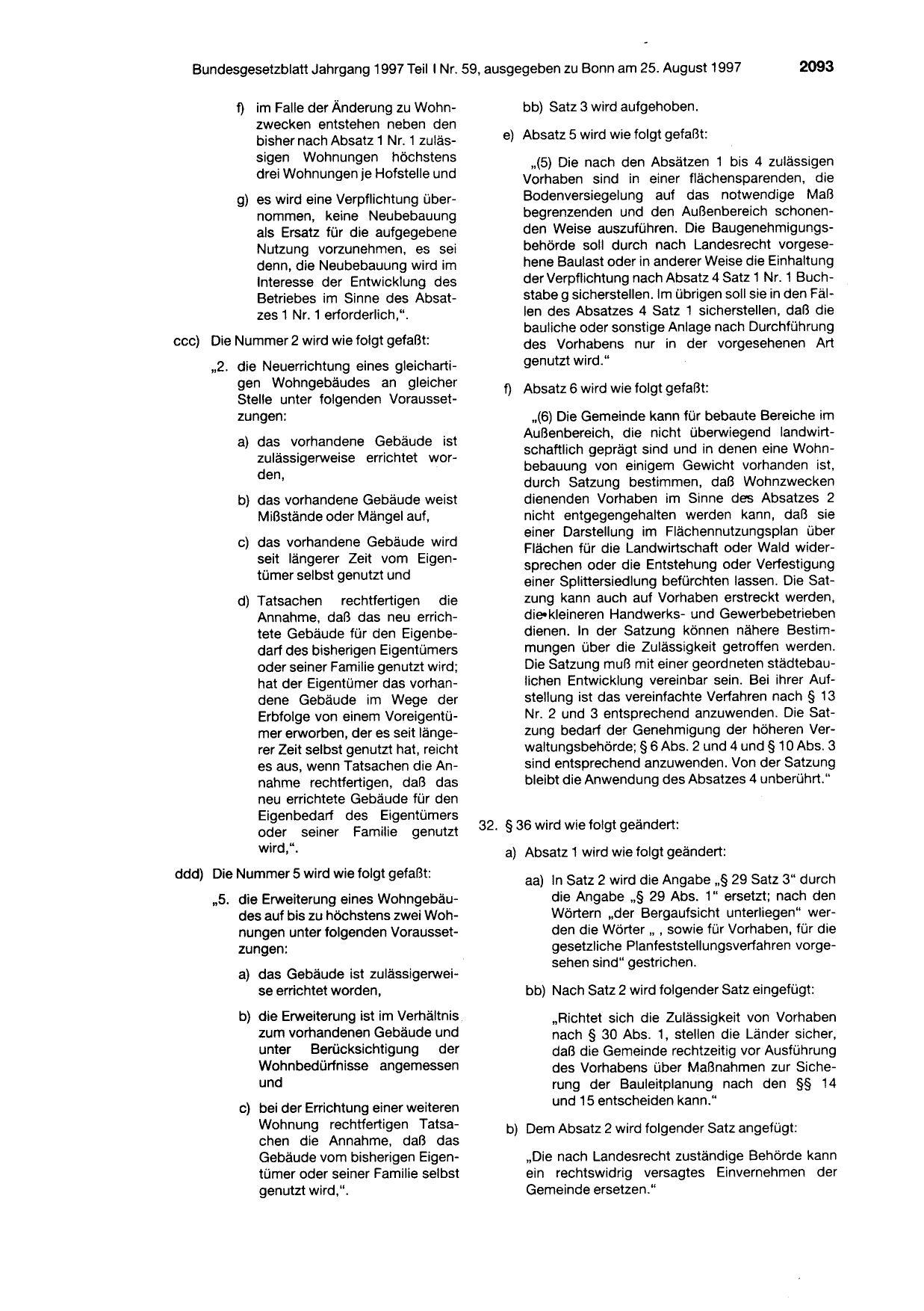 BGBl. 1997, Seite 2093 — Originalseite als Abbildung
