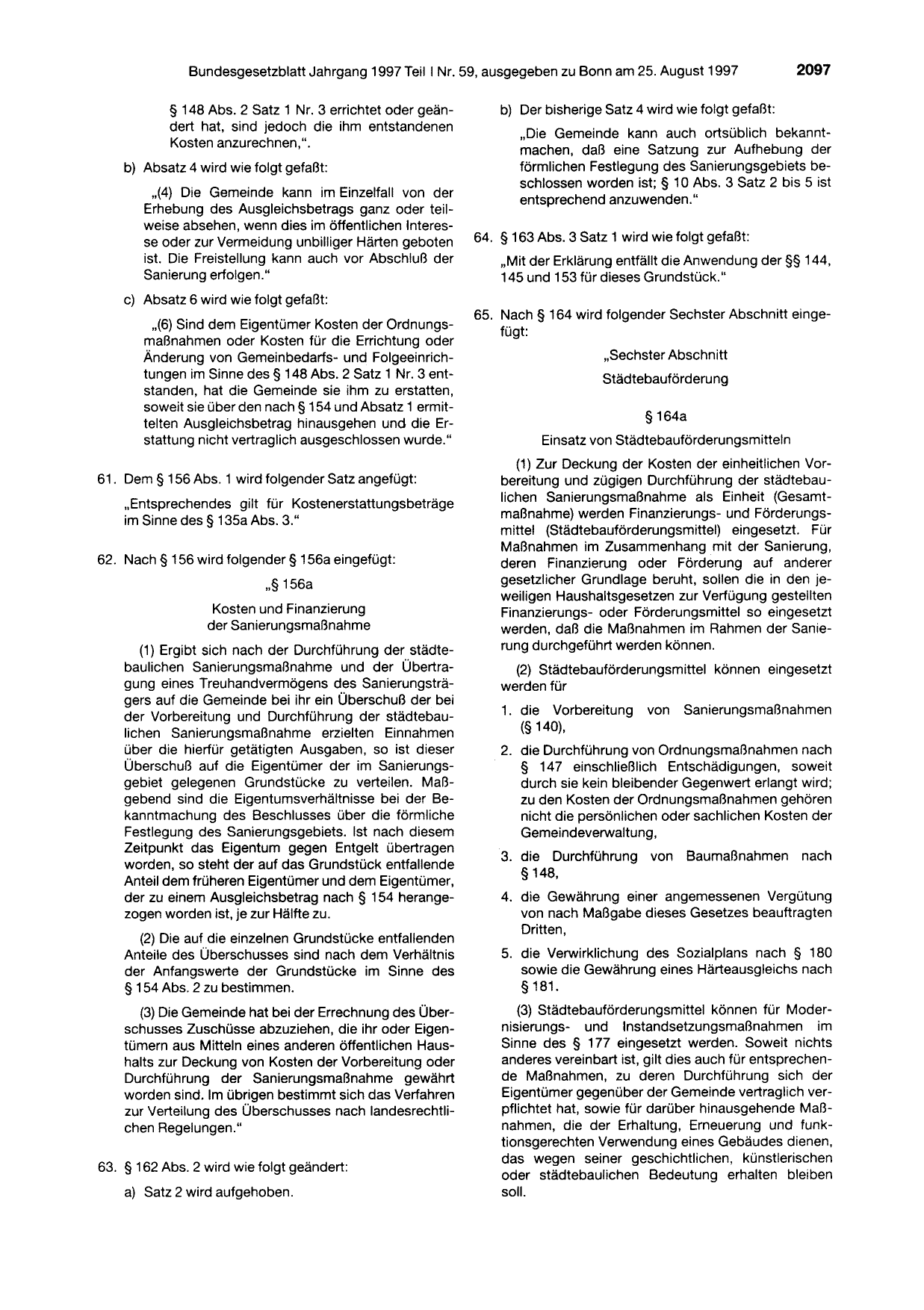 BGBl. 1997, Seite 2097 — Originalseite als Abbildung