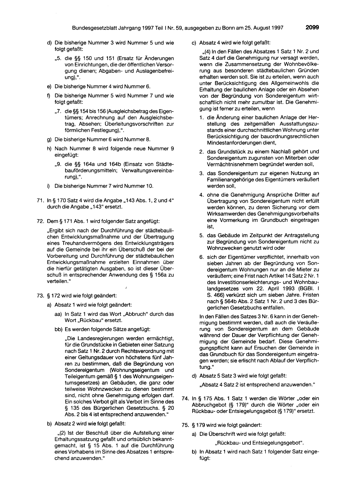 BGBl. 1997, Seite 2099 — Originalseite als Abbildung