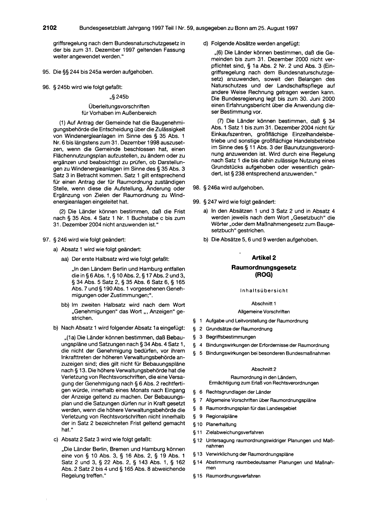 BGBl. 1997, Seite 2102 — Originalseite als Abbildung