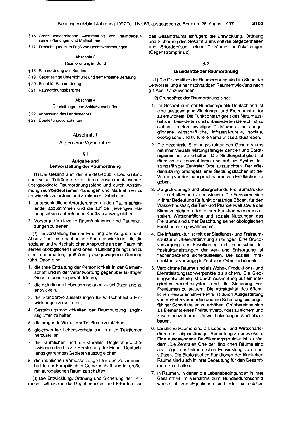 BGBl. 1997, Seite 2103 — Originalseite als Abbildung