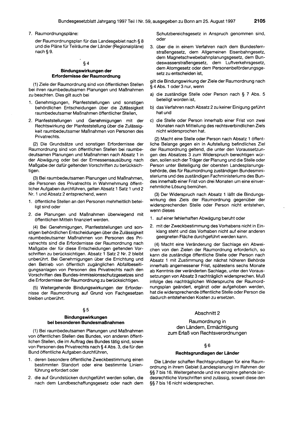 BGBl. 1997, Seite 2105 — Originalseite als Abbildung