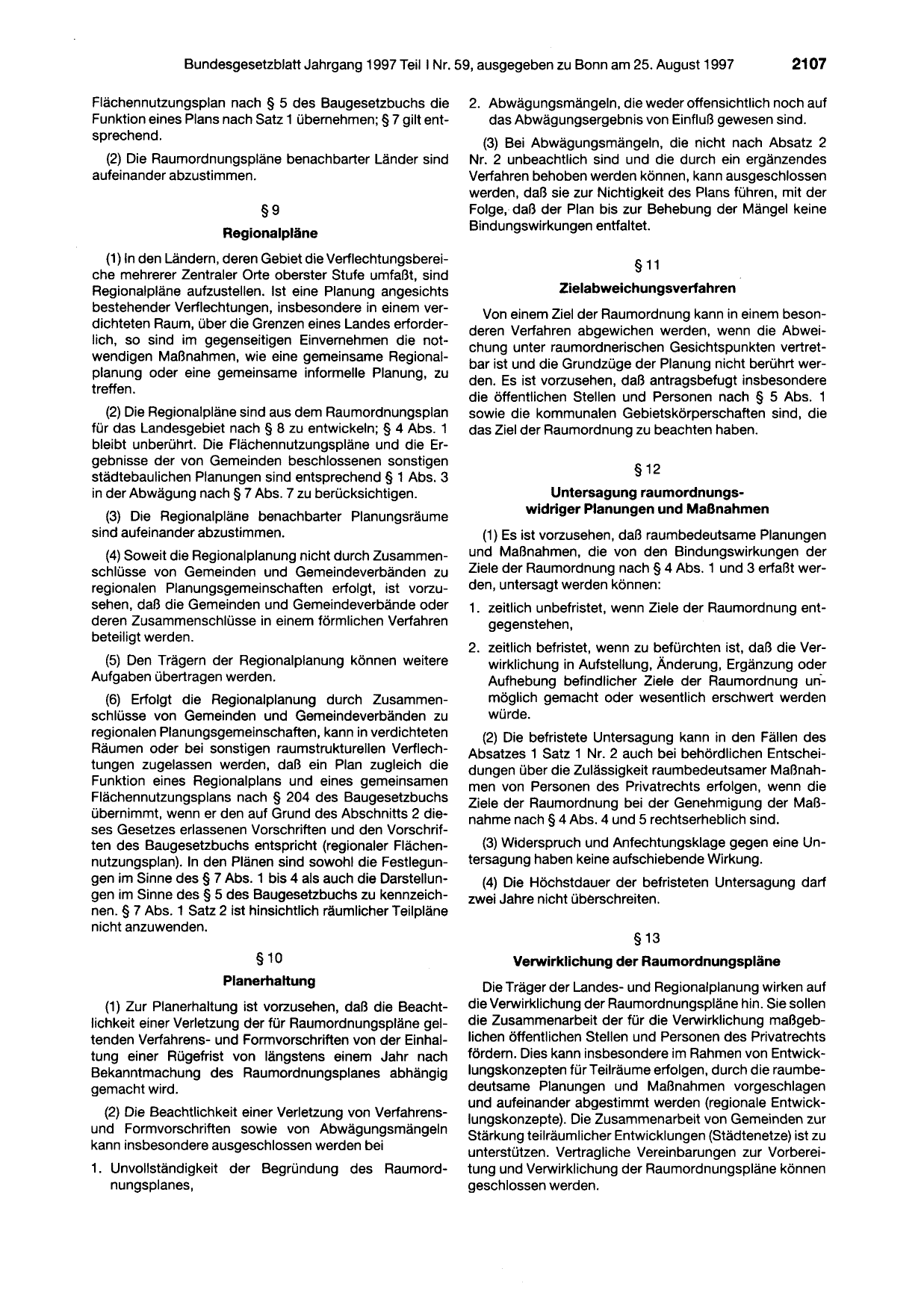 BGBl. 1997, Seite 2107 — Originalseite als Abbildung