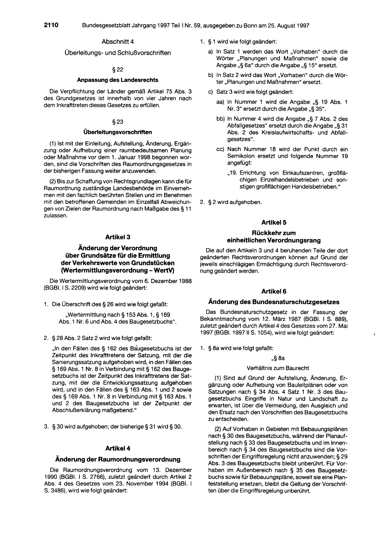 BGBl. 1997, Seite 2110 — Originalseite als Abbildung